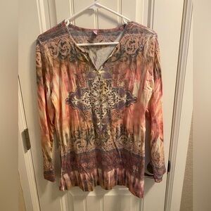 Kiara L Top Thermal Sublimation Bling Blouse Long Sleeve Large Shirt Lg